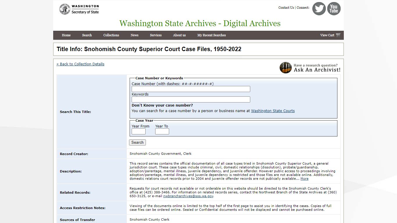 Title Info: Snohomish County Superior Court Case Files, 1950-2022