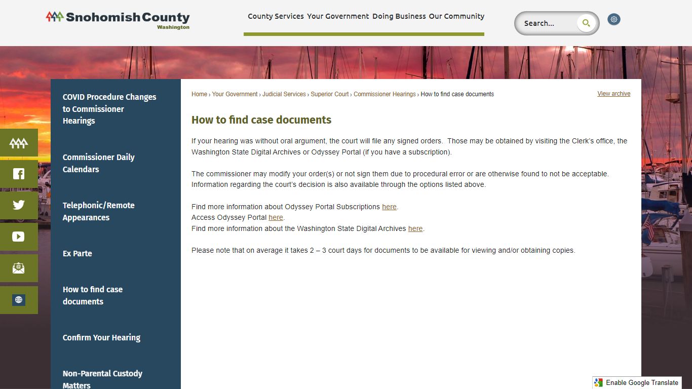How to find case documents - Snohomish County, WA